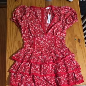 Red Floral Ruffle Romper